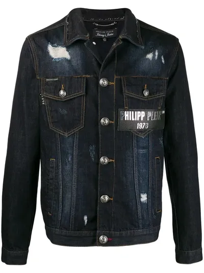 Philipp Plein Destroyed Denim Jacket In Blue