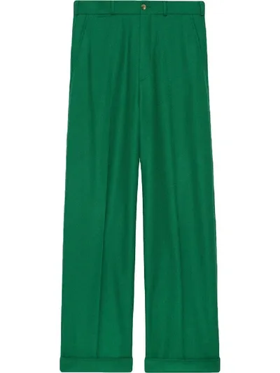 Gucci Flannel Wool Wide Leg Pant In Green