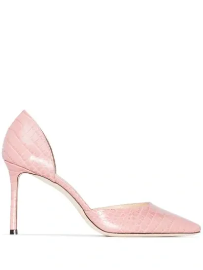 Jimmy Choo Pink Esther 85 Croc-effect Leather Pumps