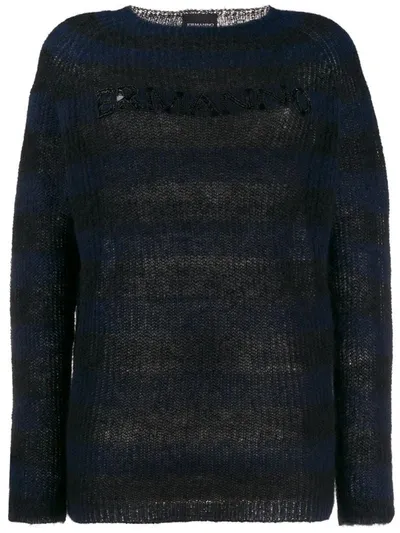 Ermanno Ermanno Striped Embellished Logo Jumper In Black