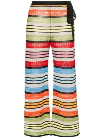 Mary Katrantzou Rego Striped Pointelle-knit Kick-flare Pants In Green