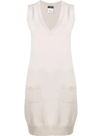 Pre-owned Chanel 2010 Sleeveless Cashmere Knitted Dress In Neutrals