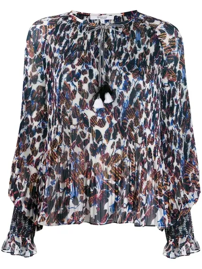 Derek Lam 10 Crosby Helena Pleated Speckled Floral Blouse In Ecru