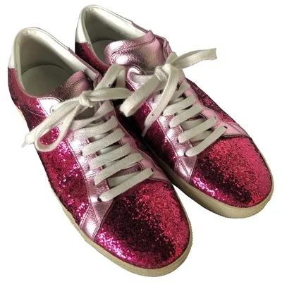 Pre-owned Saint Laurent Court Glitter Trainers In Pink