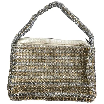 Pre-owned Swarovski Leather Clutch Bag In Gold