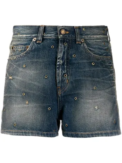 Saint Laurent Eyelets Denim Shorts In Dark Wash