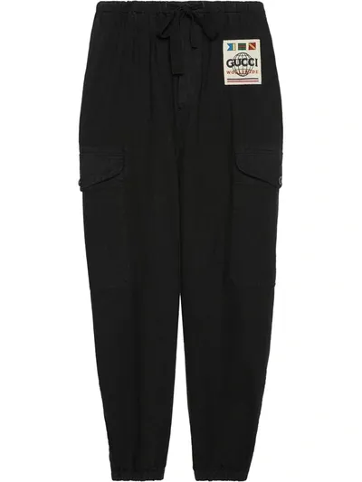 Gucci Logo Patch Wide-leg Cargo Trousers In Black