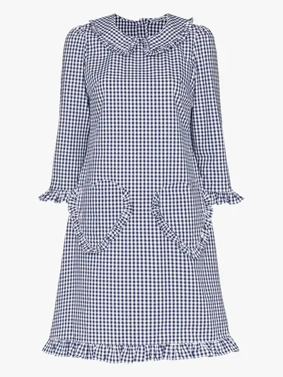 Batsheva Heart Pocket Gingham Print Dress In Blue