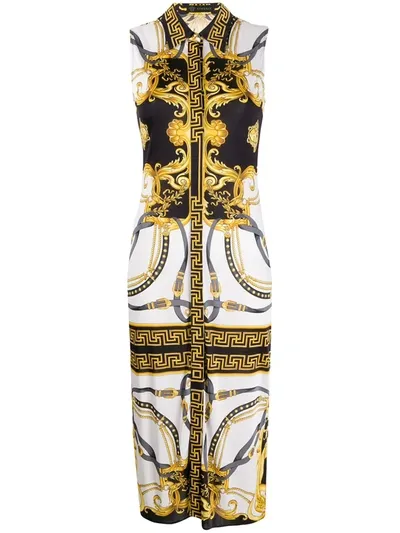 Versace Barocco Rodeo Print Sleeveless Shirt Dress In White