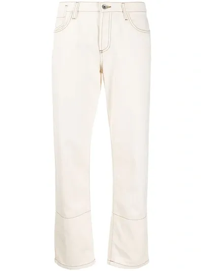 Marni Contrast Cuff Straight-leg Crop Jeans In Glass