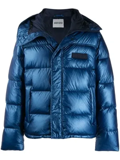 Kenzo Metallic Padded Shell-down Puffer Jacket In Slate Blue