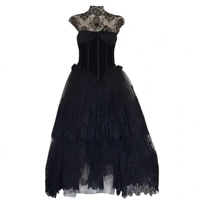 Pre-owned Valentino Lace Maxi Dress In Black