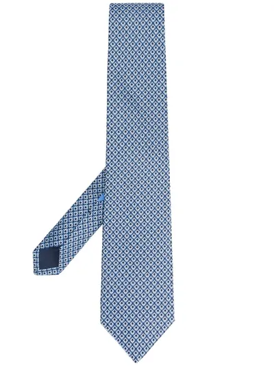 Ferragamo Monogram Print Tie In Blue