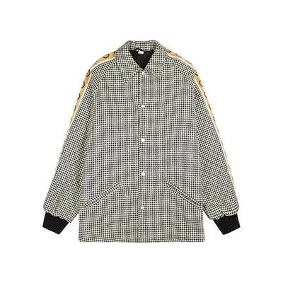 Gucci Logo-jacquard Houndstooth Jacket In Black And White