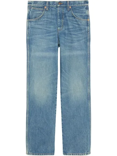 Gucci Straight Leg Cotton Denim Jeans In Lightblue