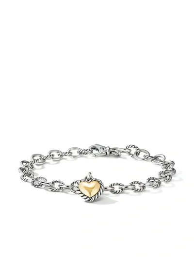 David Yurman 18kt Yellow Gold And Sterling Silver Cable Cookie Classic Heart Charm Bracelet