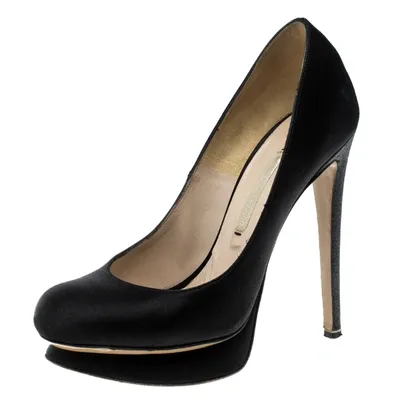 Pre-owned Nicholas Kirkwood Black Satin Platform Pumps Size 35.5