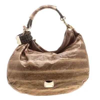 Pre-owned Jimmy Choo Beige Python Large Sky Bangle Hobo