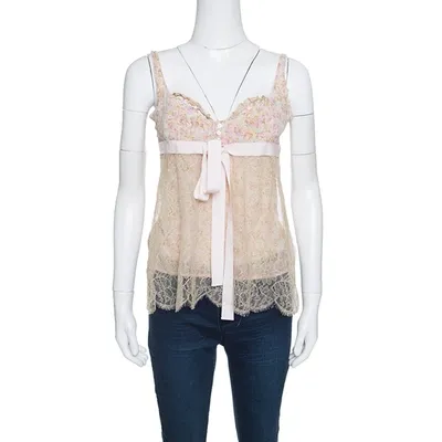 Pre-owned Red Valentino Floral Print Lace Overlay Camisole M In Multicolor