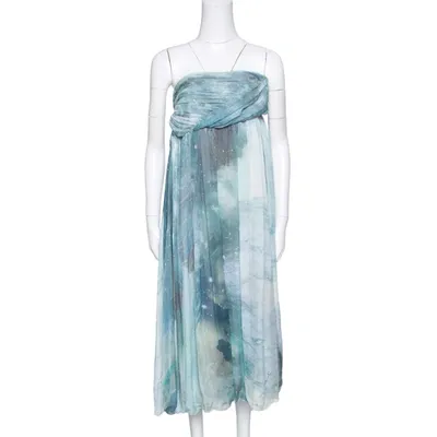 Pre-owned Matthew Williamson Printed Silk Draped Strapless Dress S In Multicolor