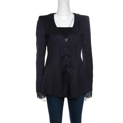 Pre-owned Giorgio Armani Navy Blue Jacquard Organza Trim Jacket S