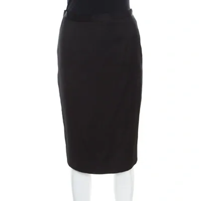 Pre-owned Dior Christian  Black Textured Woven Cotton Pencil Skirt M