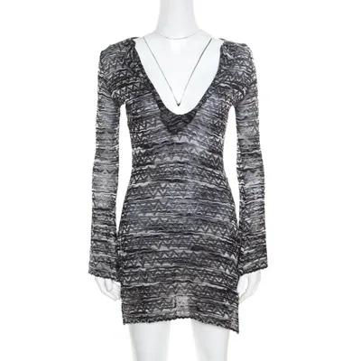 Pre-owned Missoni M  Monochrome Chevron Patterned Perforated Knit Flared Sleeve Tunic S In Black