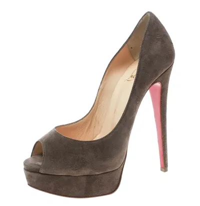 Pre-owned Christian Louboutin Brown Suede Lady Peep Toe Platform Pumps Size 36