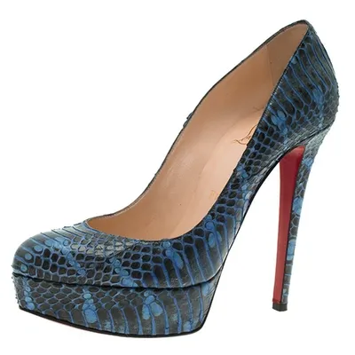 Pre-owned Christian Louboutin Blue Python Bianca Platform Pumps Size 37.5