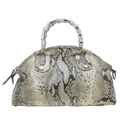 Pre-owned Gucci Beige Python Pop Bamboo Top Handle Bag