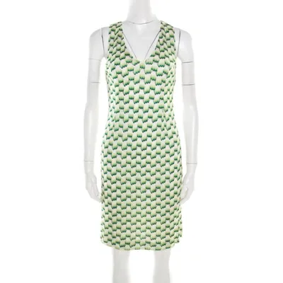 Pre-owned Missoni Green And White Patterned Knit V-neck Sleeveless Dress S