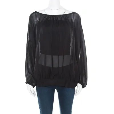 Pre-owned Marc By Marc Jacobs Black Sheer Silk Slit Batwing Sleeve Blouse M/l