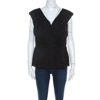 Pre-owned Escada Black Crepe Sleeveless Pleated Peplum Blouse L