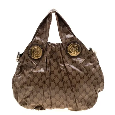 Pre-owned Gucci Brown Gg Crystal Canvas Small Hysteria Hobo