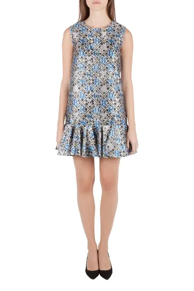 Pre-owned Mary Katrantzou Silver And Blue Metallic Drop Waist Jaspa Dress S