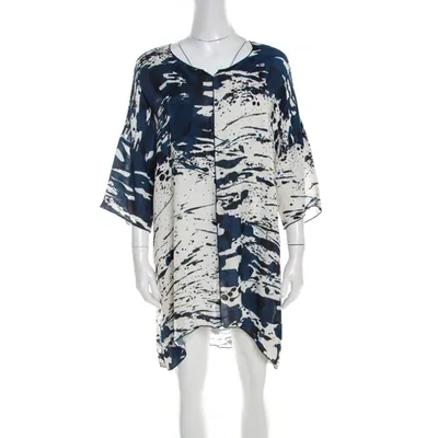 Pre-owned Escada Blue Fantasy Print Silk Asymmetric Hem Oversized Nurdan Tunic M