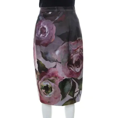 Pre-owned Escada Multicolor Floral Print Knee Length Sheath Skirt M