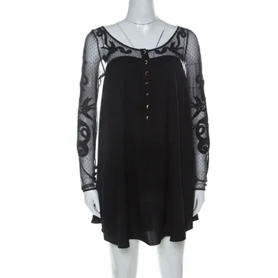 Pre-owned Temperley Black Silk Blend Embroidered Net Yoke Tunic S