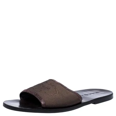 Pre-owned Prada Brown Canvas Flat Slides Size 41