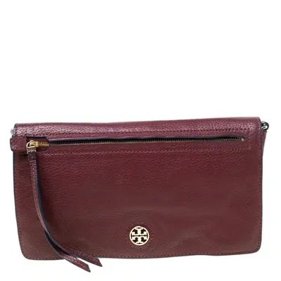 Pre-owned Tory Burch Burgundy Leather Flap Pocket Crossbody Bag