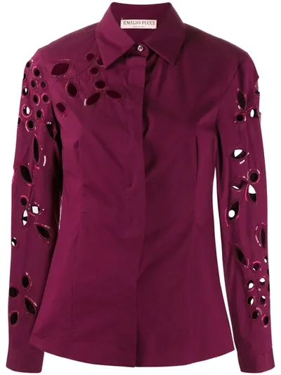 Emilio Pucci Sequin Trimmed Cut-out Blouse In Purple