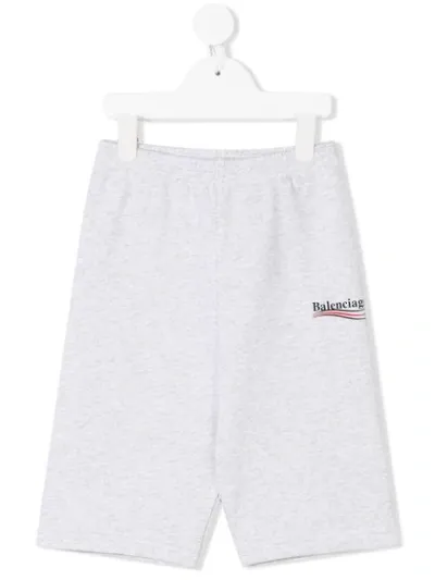 Balenciaga Kids' Logo-print Track Shorts In Grey