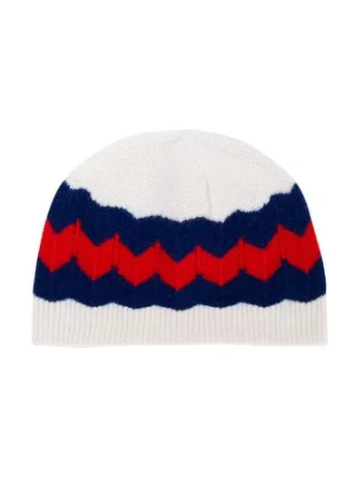 Gucci Kids' Zigzag Web Beanie In Neutrals