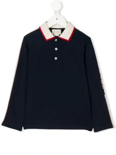 Gucci Kids' Long Sleeved Polo In Blue