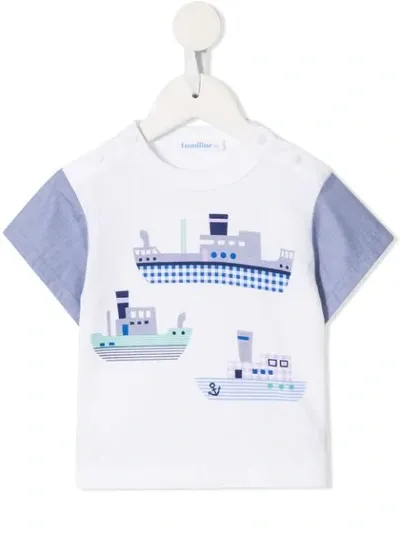 Familiar Babies' Boat Print T-shirt In White