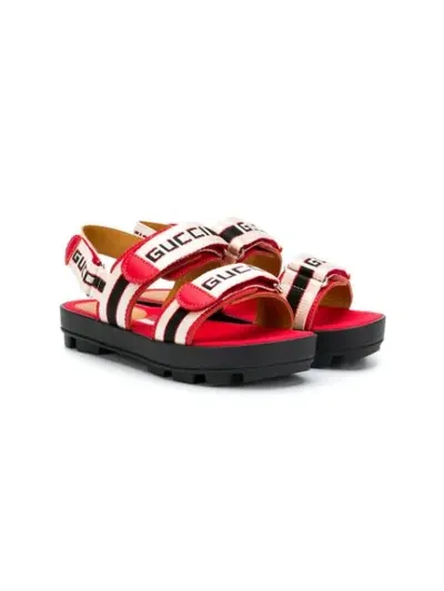 Gucci Kids' Logo Stripe Sandals In Red