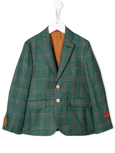 Isaia Kids' Plaid Blazer In Green