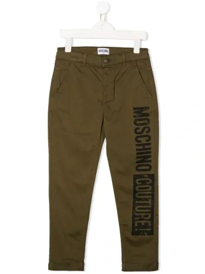 Moschino Kids' Logo Print Trousers In Green