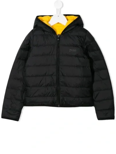 Hugo Boss Kids' Reversible Logo Band Puffer Jacket In Black