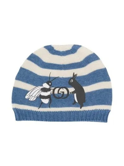 Gucci Babies' Knitted Logo Beanie In Blue